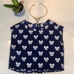 H&M navy and white bow crop top